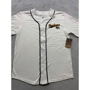 Mens Iowa Hawkeyes NCAA Baseball Jersey White Cotton Button Up Medium